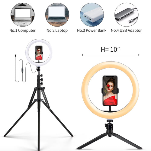 10-Inch Rechargeable LED Ring Light with Tripod